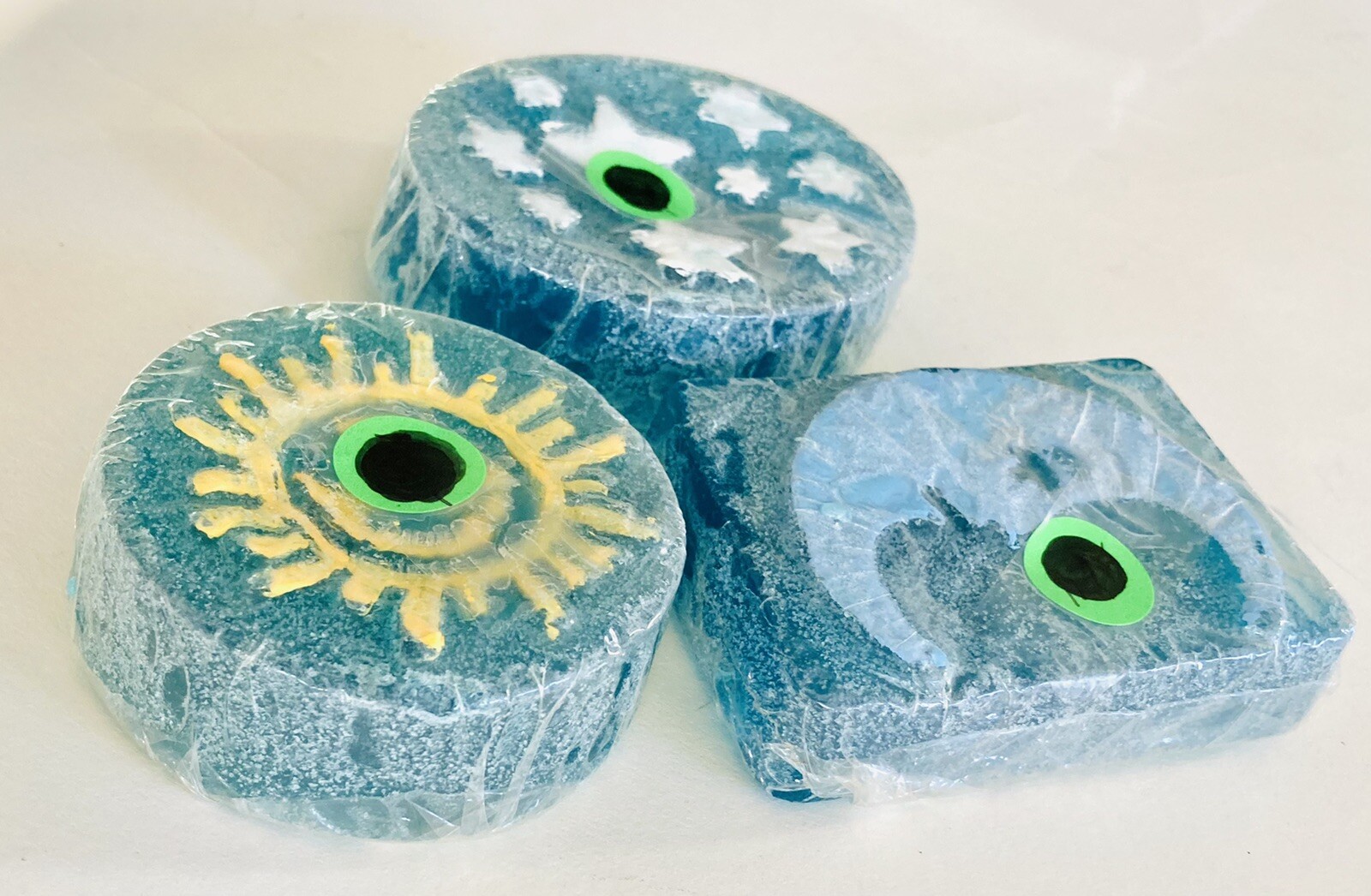 3 Hippie Soap Bars Astrology Body Wash Gift Moon Star Sun Yoga Celestial Zen Art