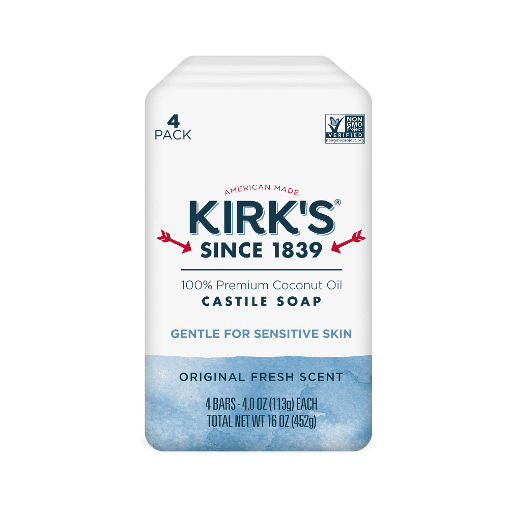 Kirk’s Castile Soap, Premium Coconut Oil, Original Fresh Scent, 4oz Bars, 16Pack