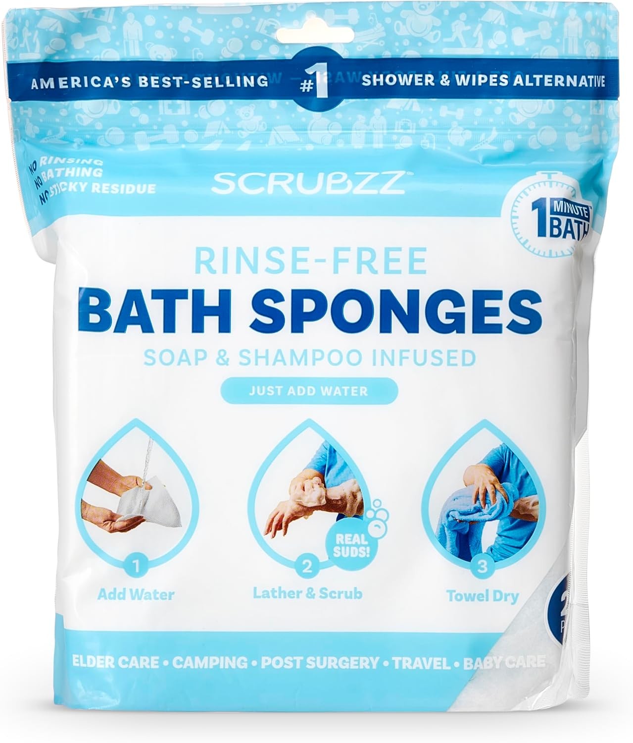 Disposable Rinse Bathing Wipes – 25 Pack – All-in-1 Single Use Shower Wipes,