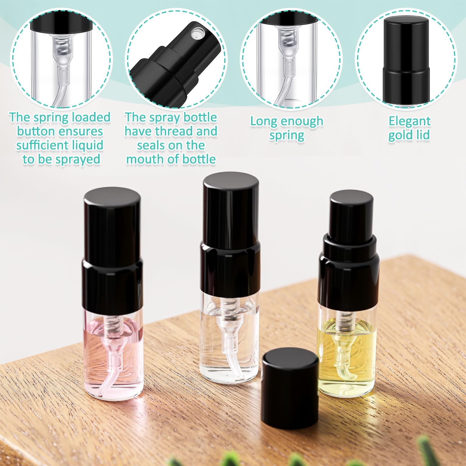 Zhehao 50x 2ml Clear Glass Mini Refillable Perfume Fine Mist Spray Bottles