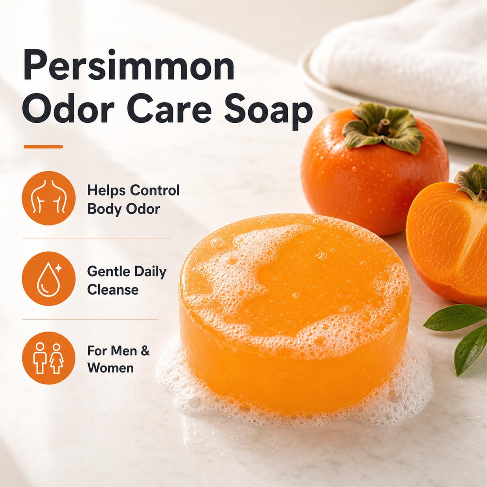3 Pack Persimmon Soap Bar for Body Odor Control, 3.53 oz Each | For underarms…