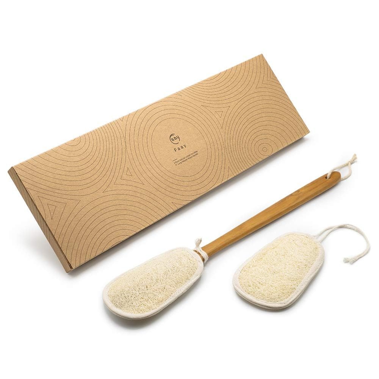 FAAY 17 Inch Natural Exfoliating Loofah Back Scrubber On a Stick with Luffa S…