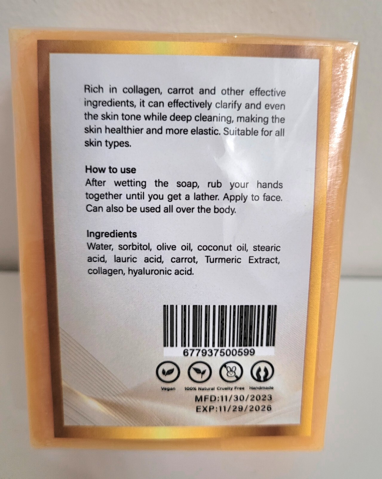 Turmeric Carrot Soap 200g Skin Brightening Soap W/ Collagen From KB Silhouette