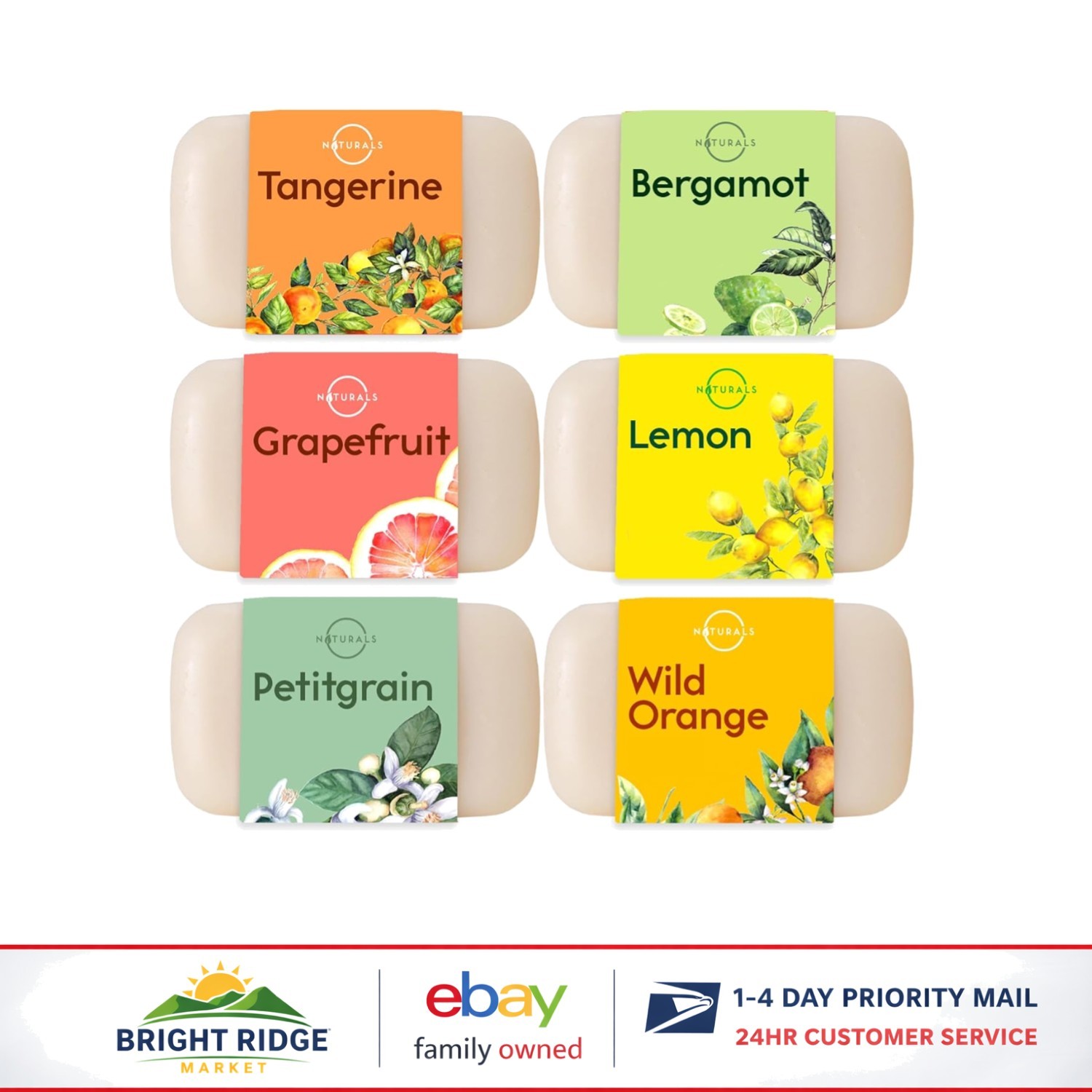 Natural Bar Soap Gift Set with 6 Citrus Scents for Body and Face Cleansing