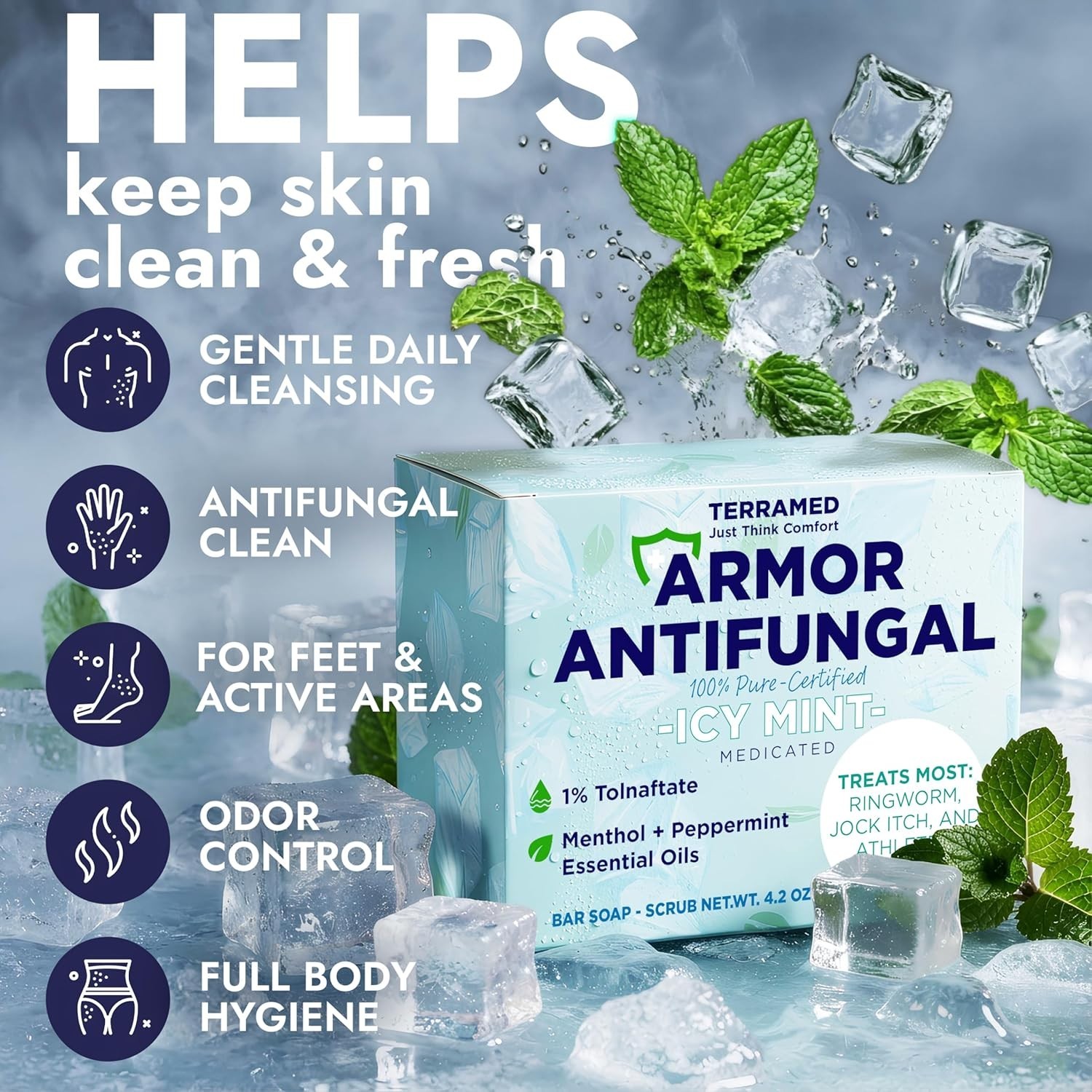 Antifungal Soap Infused with Peppermint Essential Oil | Medicated Tolnaftate 1%