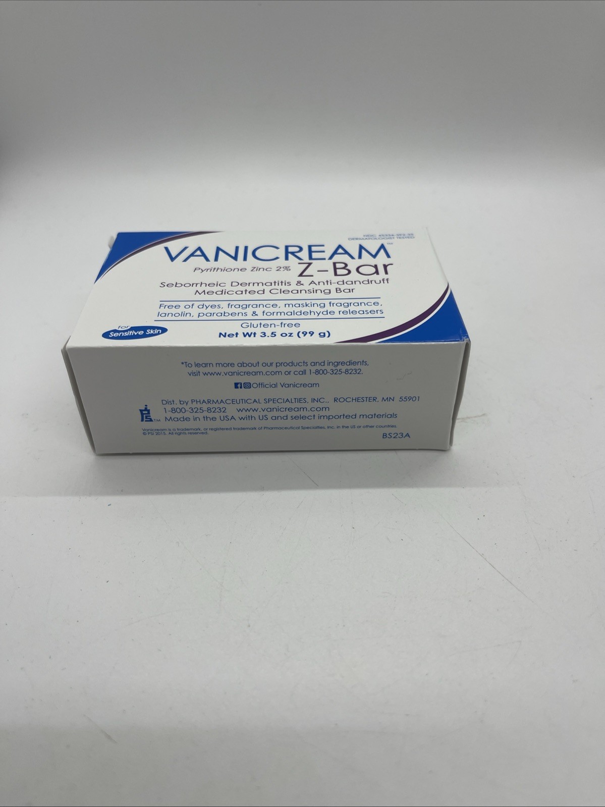Vanicream Z Bar Discontinued Pyrithione Zinc 2% 3.5 Oz New Cleansing Bar Soap