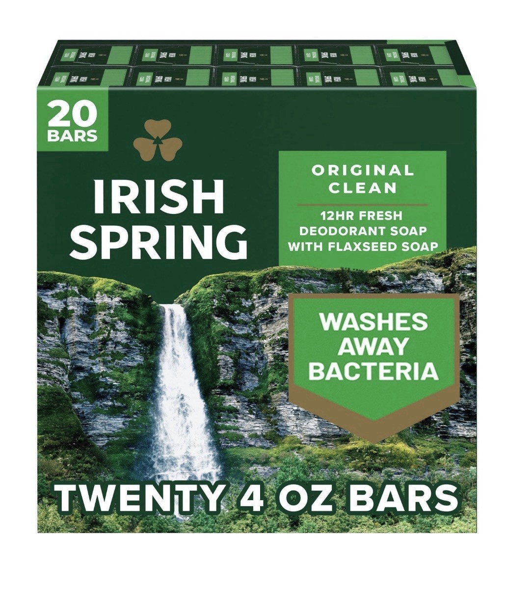 Irish Spring Original Clean Deodorant Bar Soap Flaxseed 20 Bars 4 oz Each