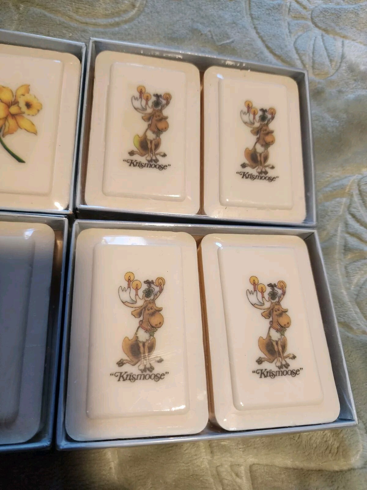 Vtg Katherine Gray French-Milled Soap 8 Sealed Bars Krismoose Santa Daffodil
