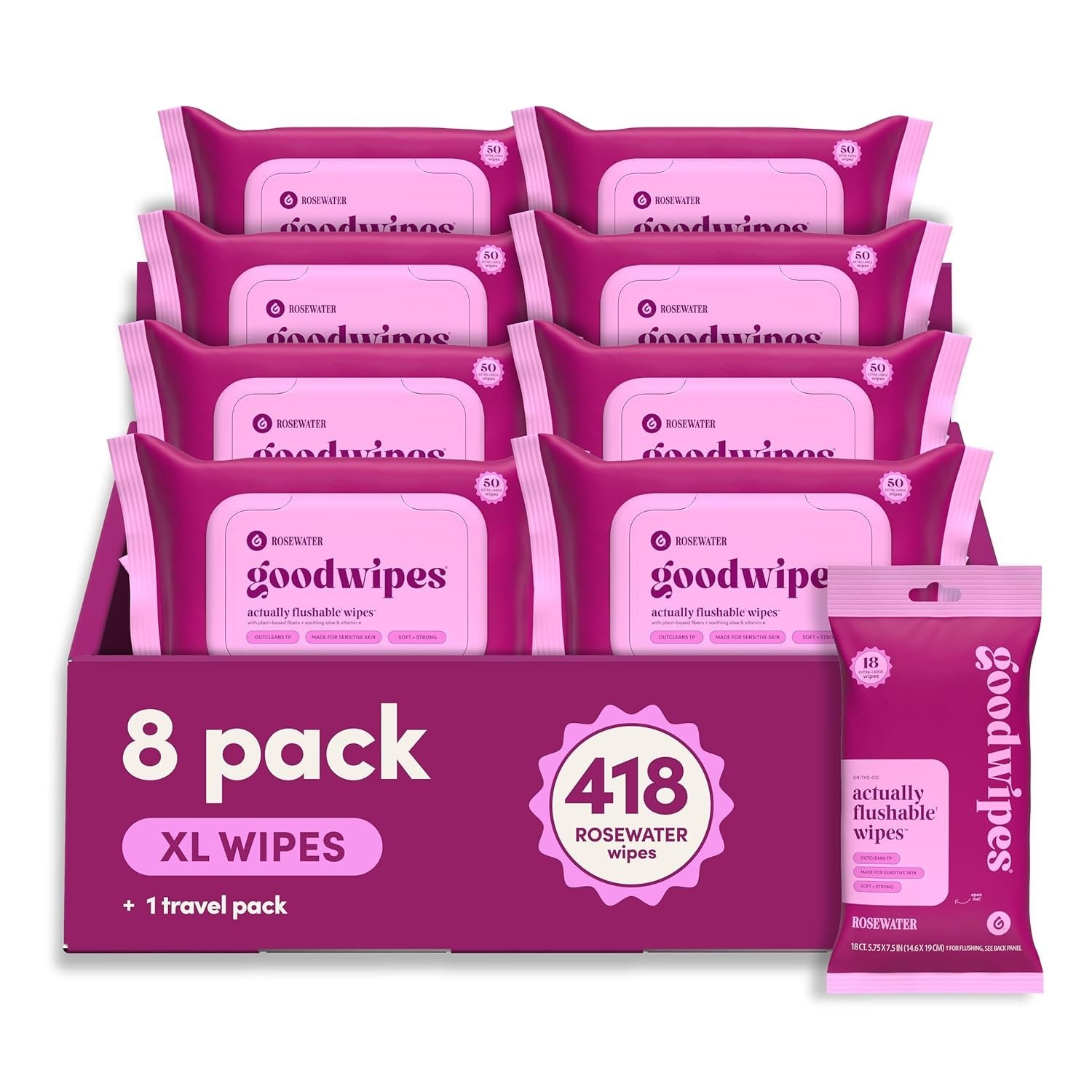 Plant-Based XL Wet Wipes for Sensitive Skin – 8 Packs
