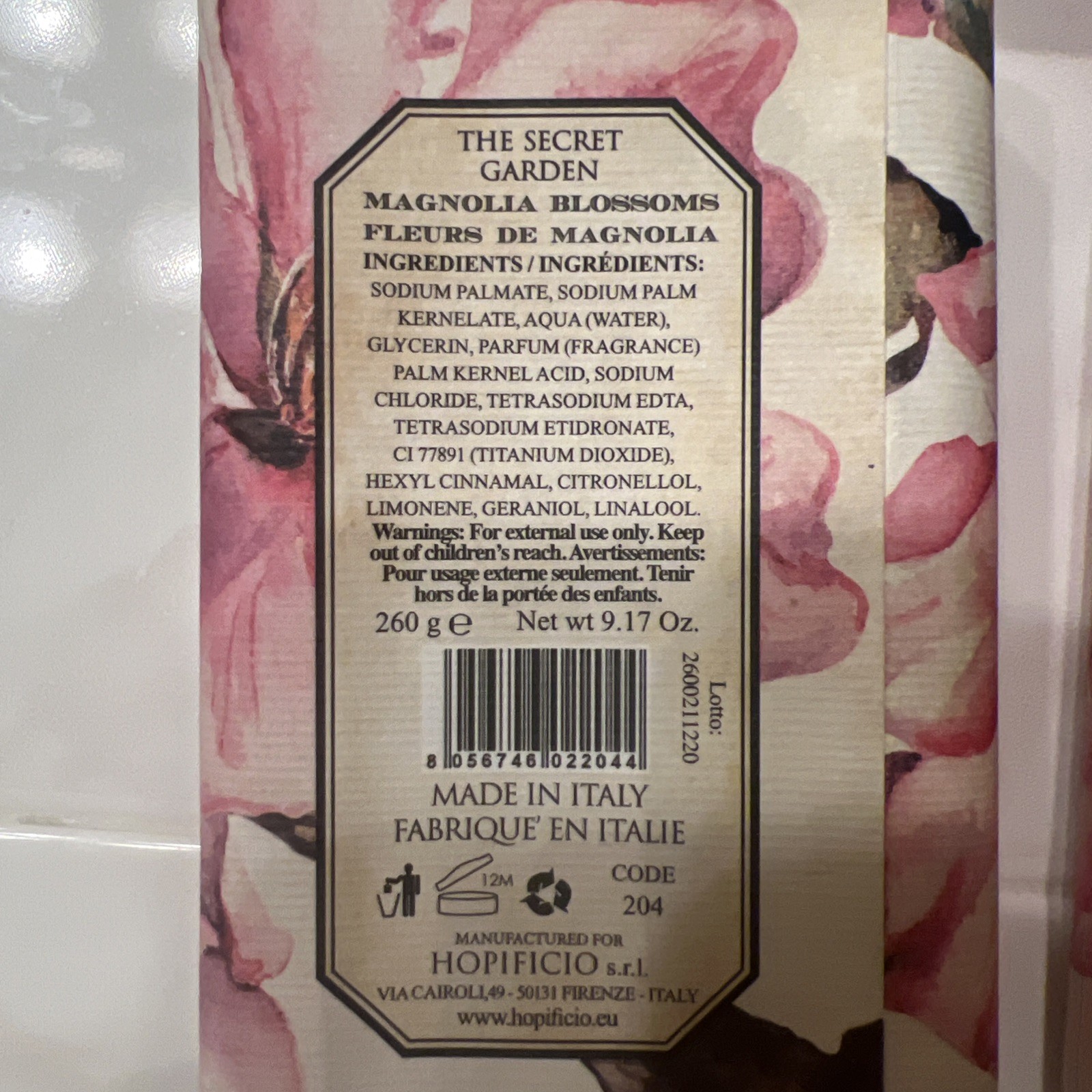 4x Magnolia Blossoms Luxury Soap Bar Hopificio Triple Milled Made Italy 9.17 oz