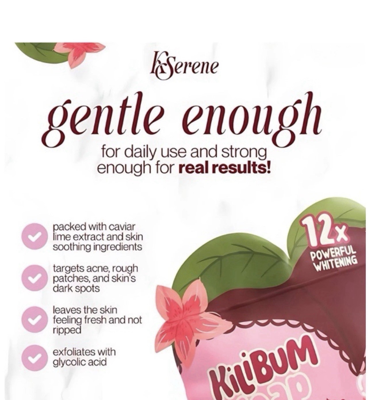 KSerene KiLiBUM Soap 70g x 3 Bars and Extra White Underarm Serum Cream 30ml Set
