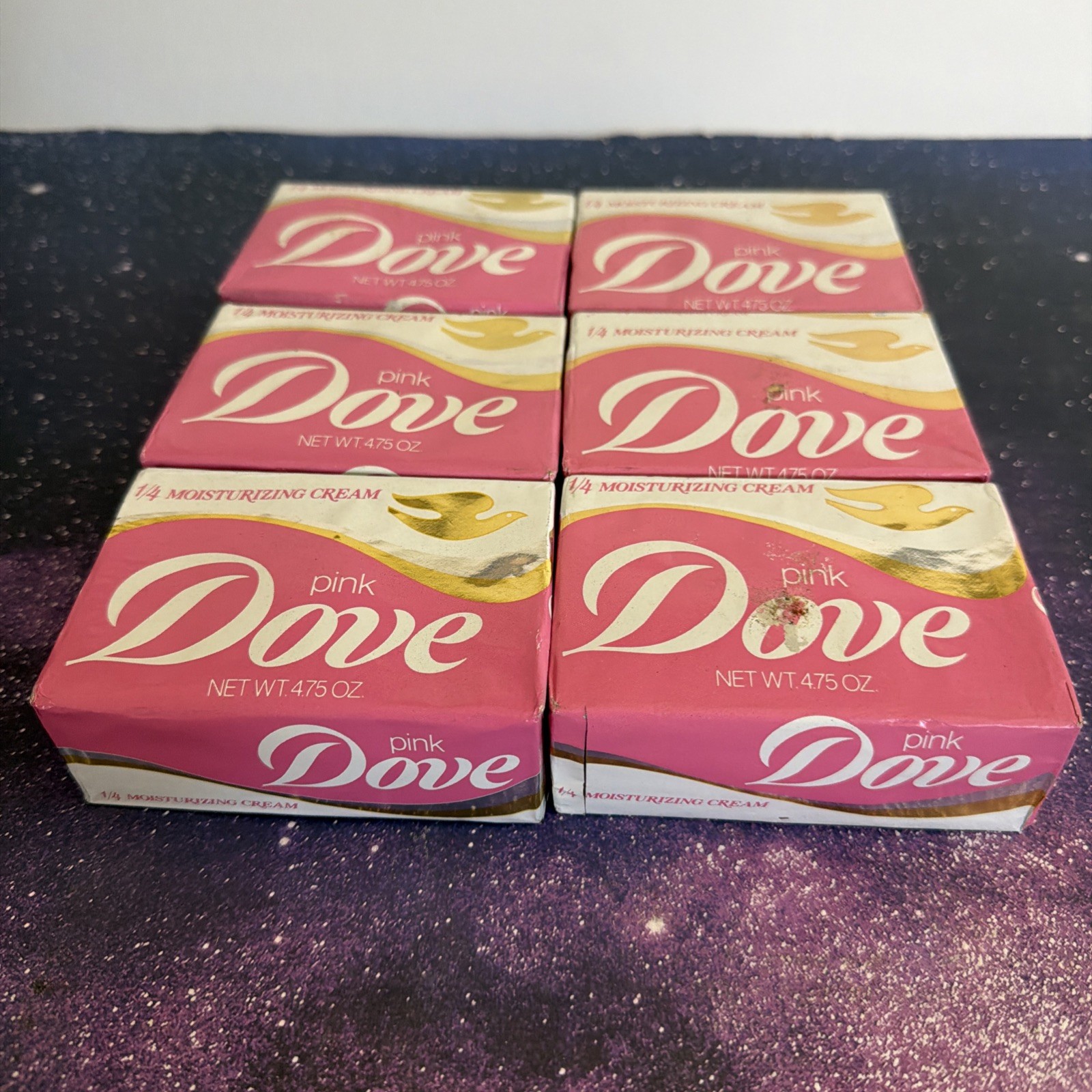 NEW (6) DOVE BEAUTY PINK VINTAGE NOS 1/4 MOISTURIZING CREAM BAR SOAP 4.75oz 90s