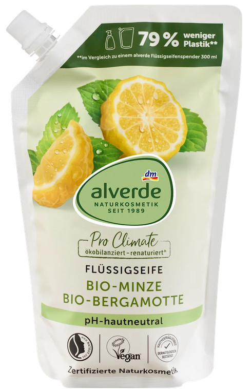 10 x 500ml Alverde NATURKOSMETIK Liquid soap mint, bergamot refill pack