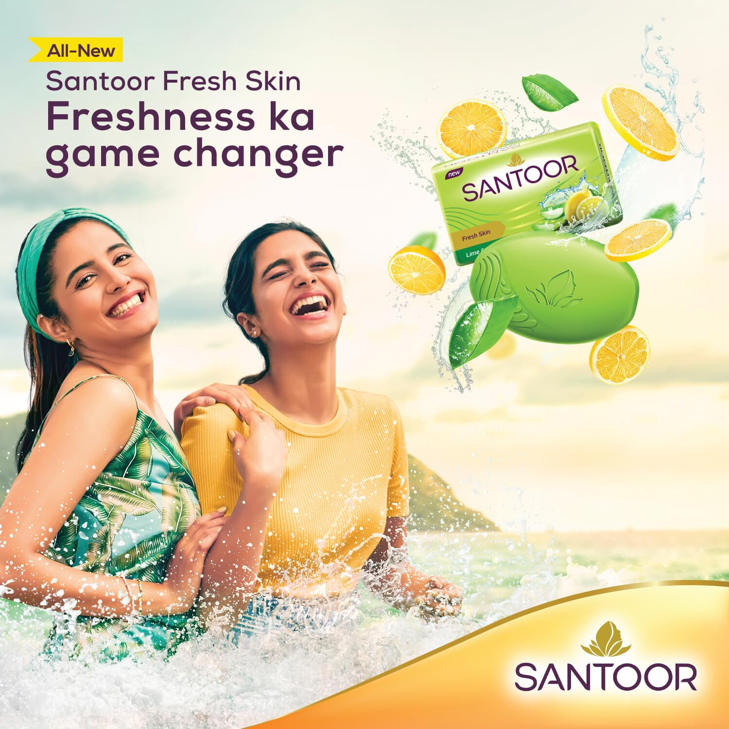 4No. Santoor Fresh Skin Aloe Vera & Lime Bathing Soap -Anti Ageing -125g -Free S