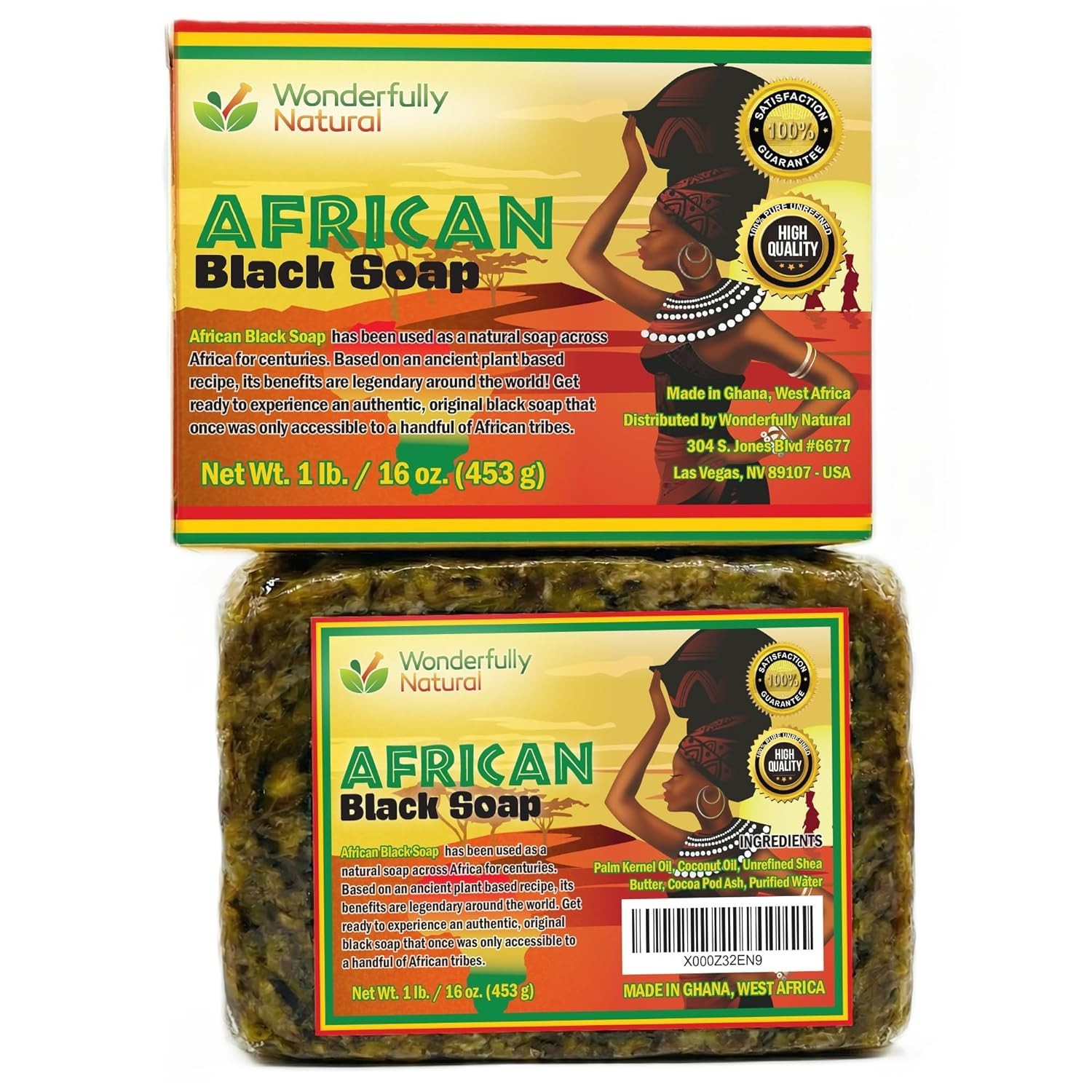 Powerful Plant-Based 1lb African Black Soap for Acne Control & Dark Spot Removal