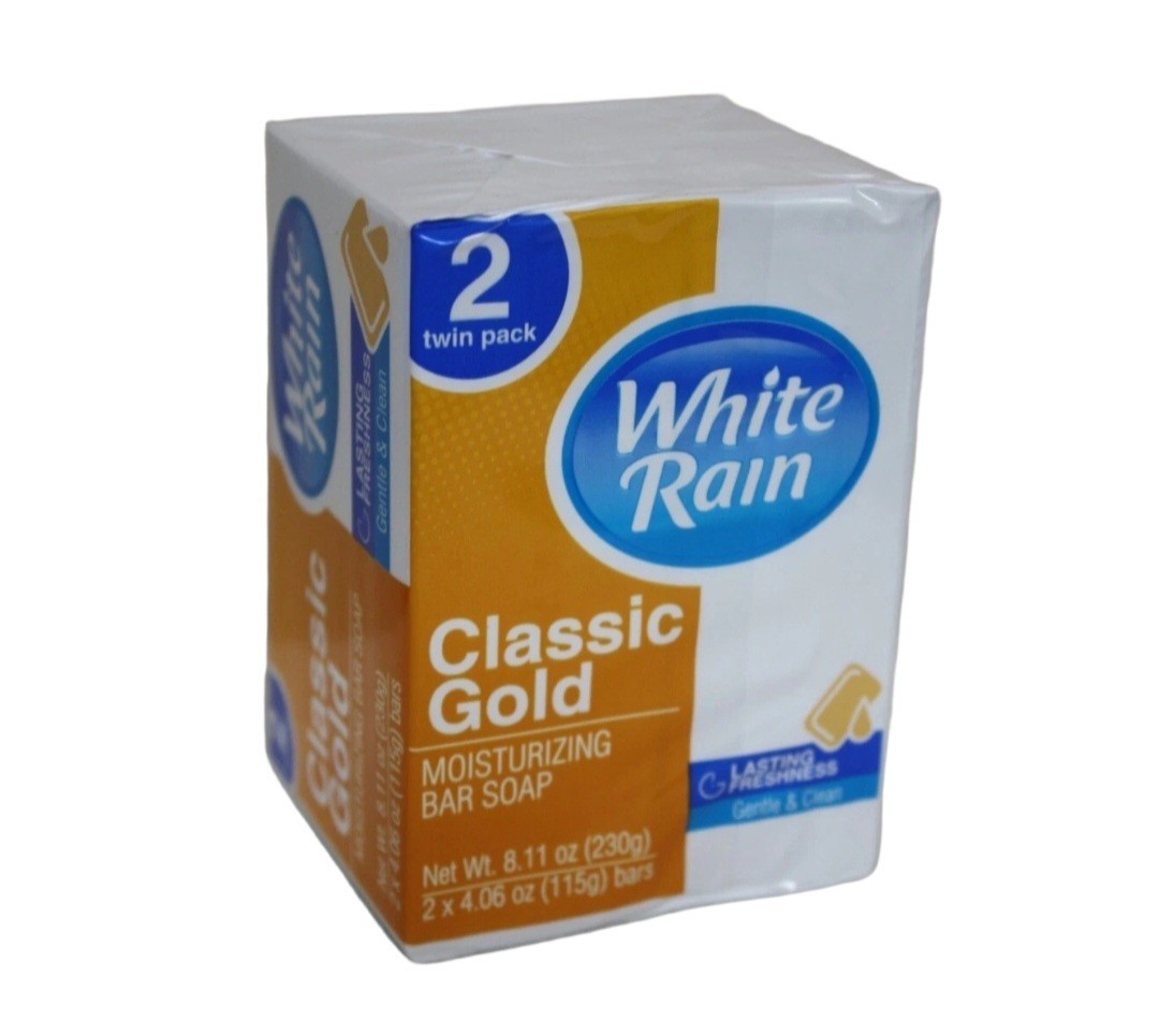 🧡 WHITE RAIN 🧡 (2-BARS) 4.06 Oz 🧡🫧 ●CLASSIC GOLD● 🫧 ≈MOISTURIZING≈ Soap 🫧.