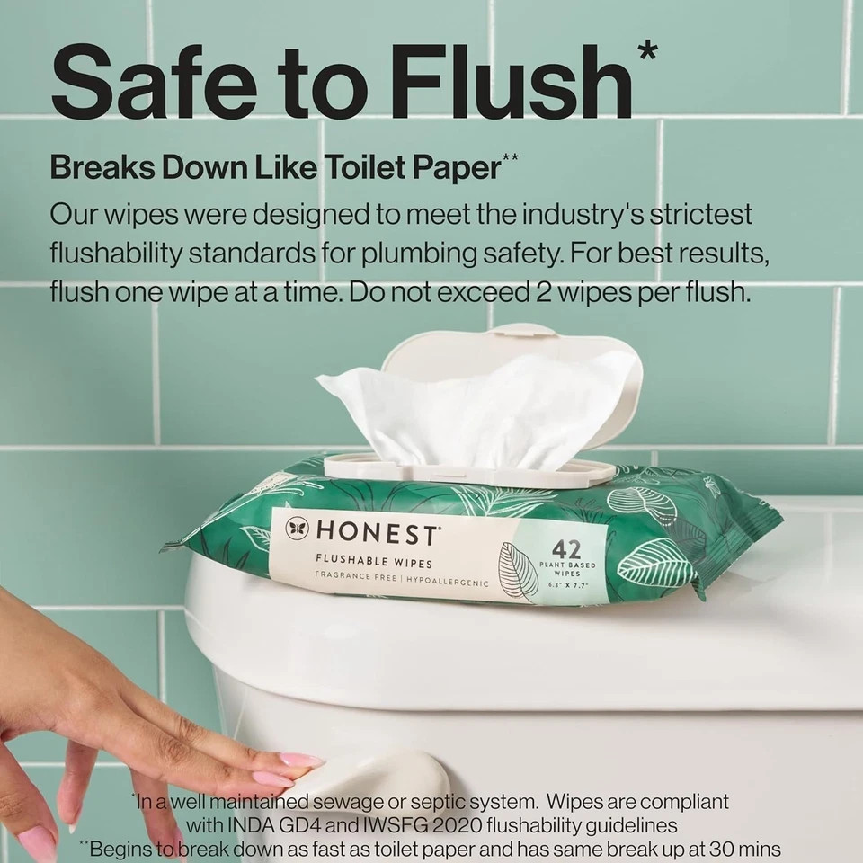 The Honest Company Flushable Wipes for 42 Count (Pack of 8), Tropical Leaves