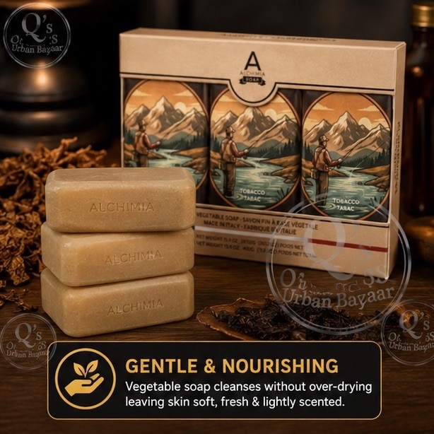 Alchimia Tobacco Vegetable Soap Gift Set 3 Bars Made in Italy 15.9 oz Luxury Set