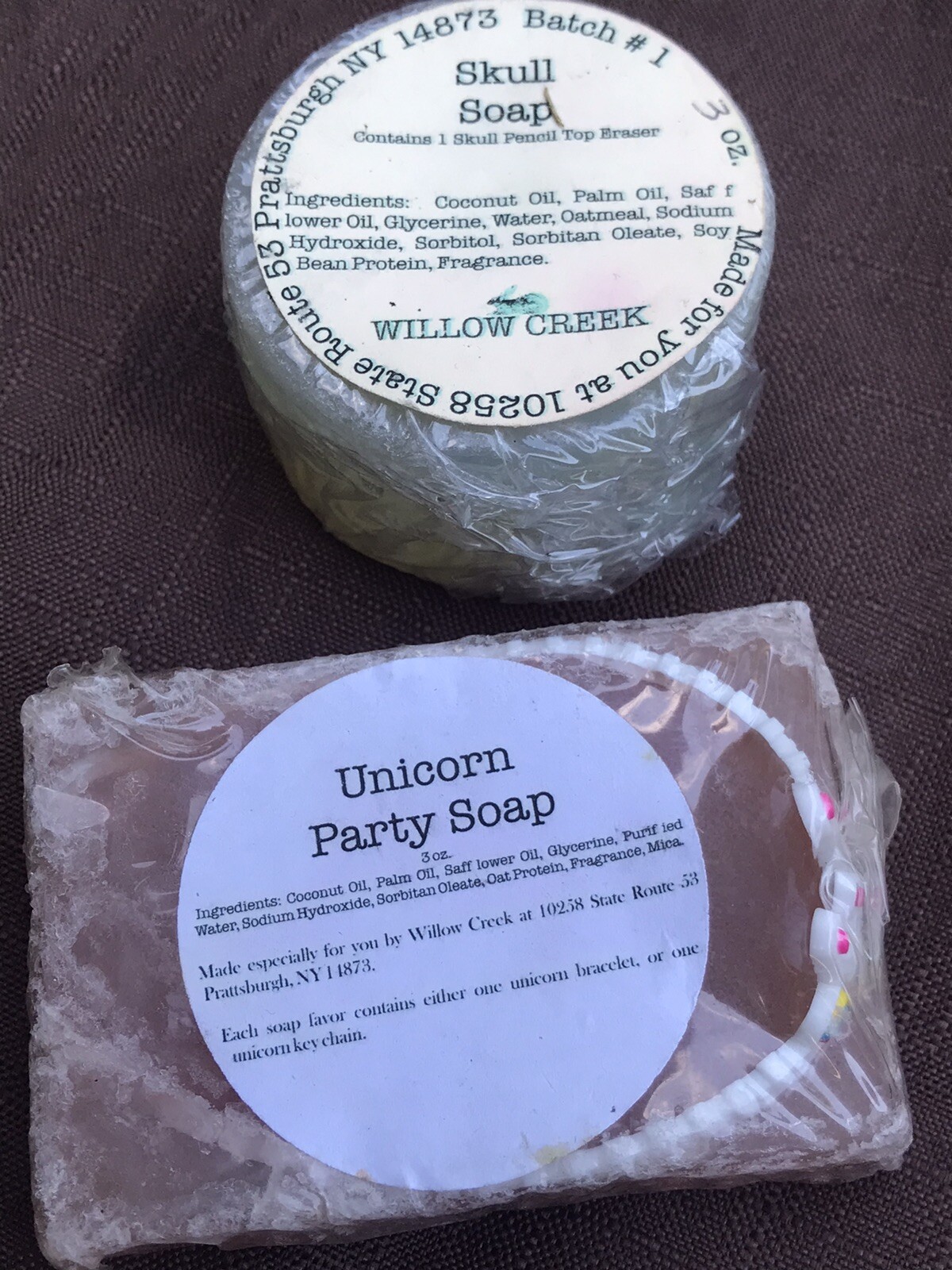 6 Coconut Oil Bar Soap Willow Creek 17 oz total Glycerin Palm Skull Halloween NY