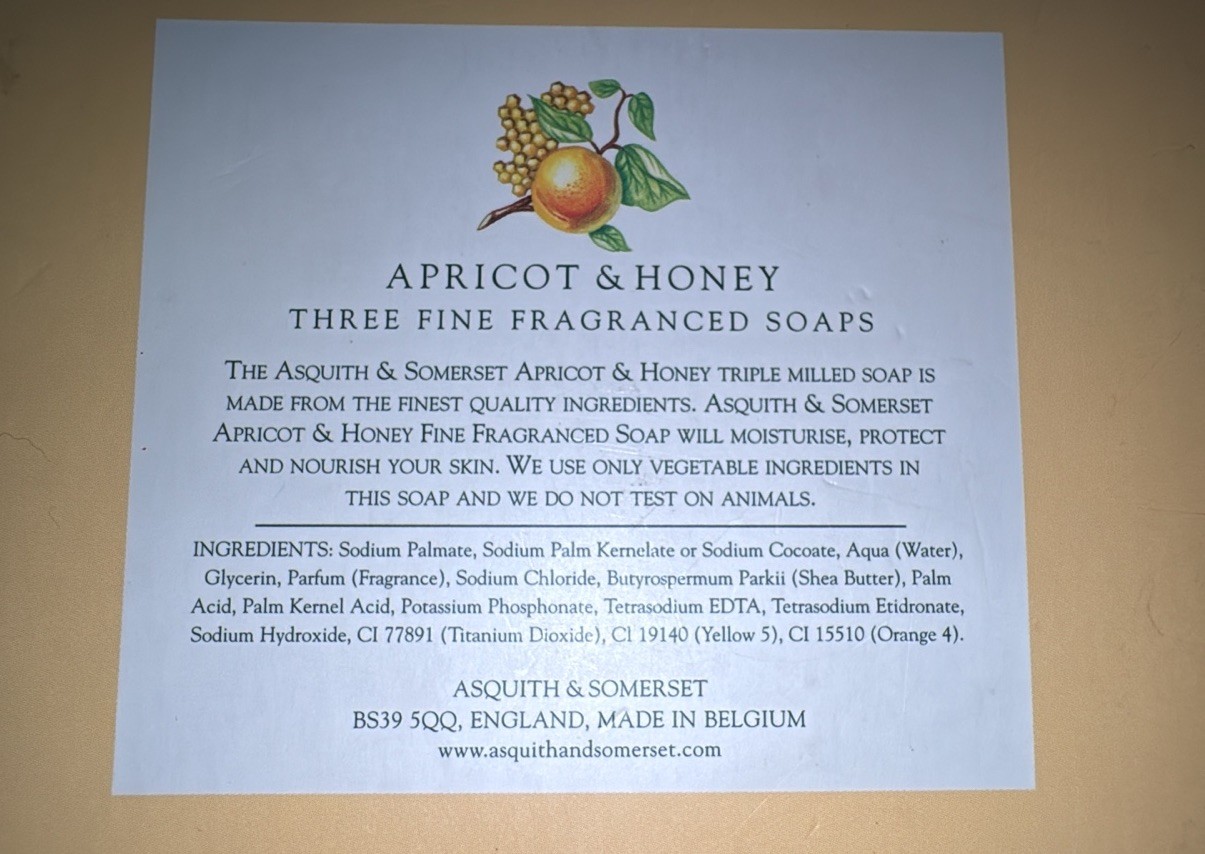 Asquith & Somerset Apricot & Honey Fine Fragranced Soaps 3 x 5.3 Oz each NEW