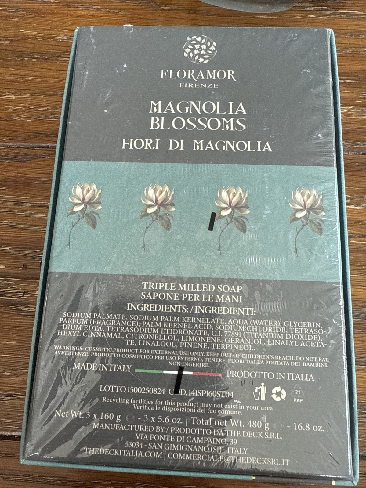 3 Soaps Floramor Firenze Magnolia BLOSSOMS Triple Milled Soap Made In Italy