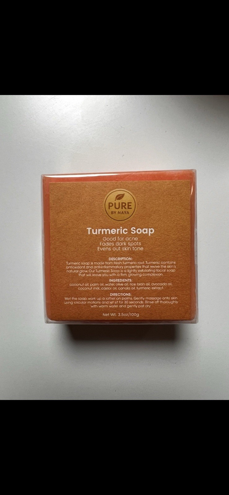 PURE by NAYA Brightening Turmeric Soap Bar, 3.5 oz (Face/Body/Hands)