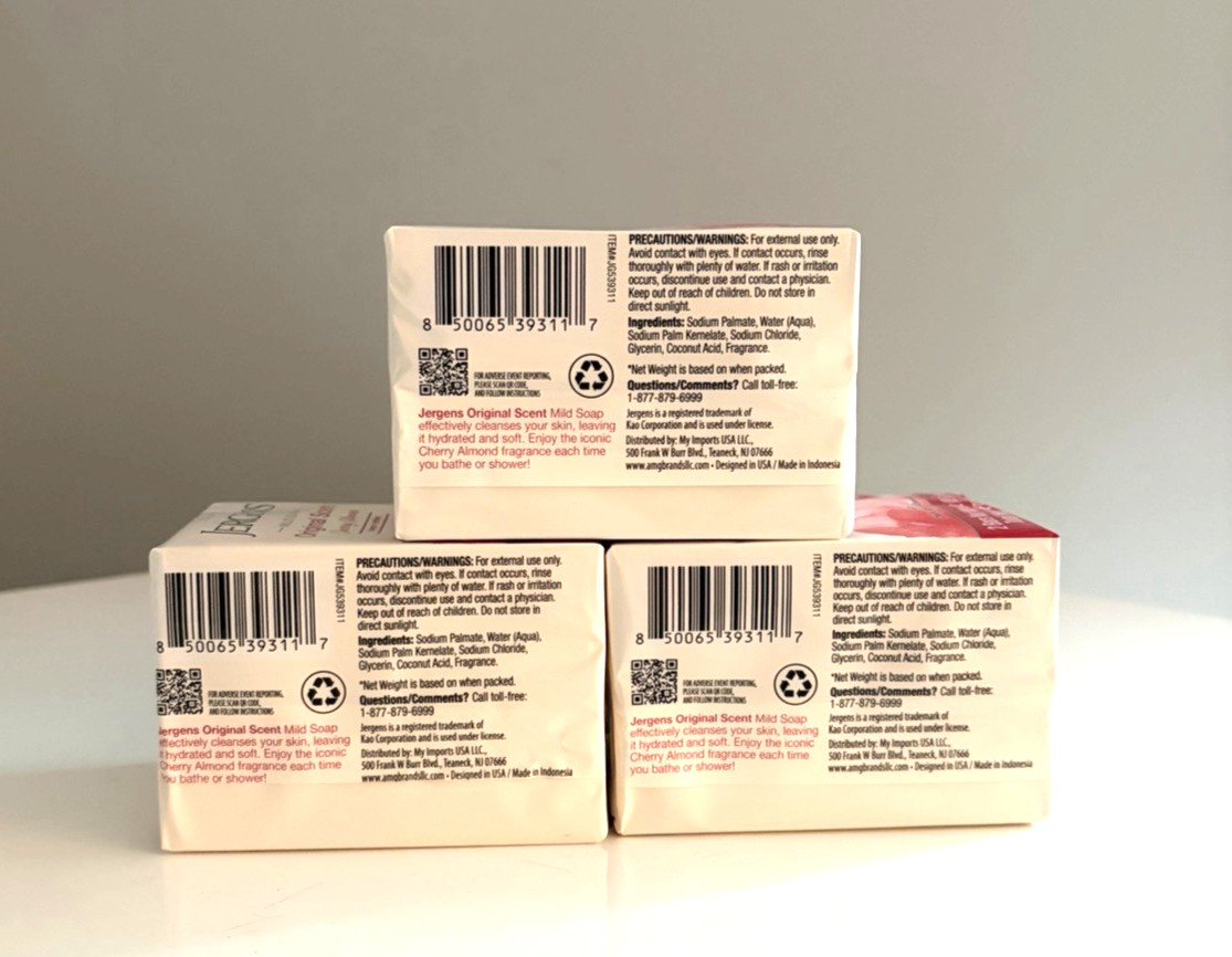 Jergens Cherry Almond 2 Pk Soap Original Scent, 3oz Each Bar – (6 Bars Total)