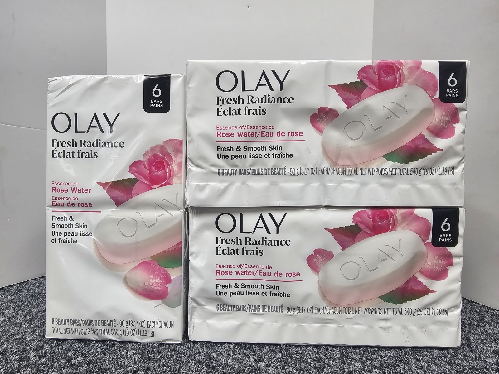 Lot of 3, OLAY 6 pk Fresh Radiance Beauty Bar Soap w/Rose Water – total 18 bars