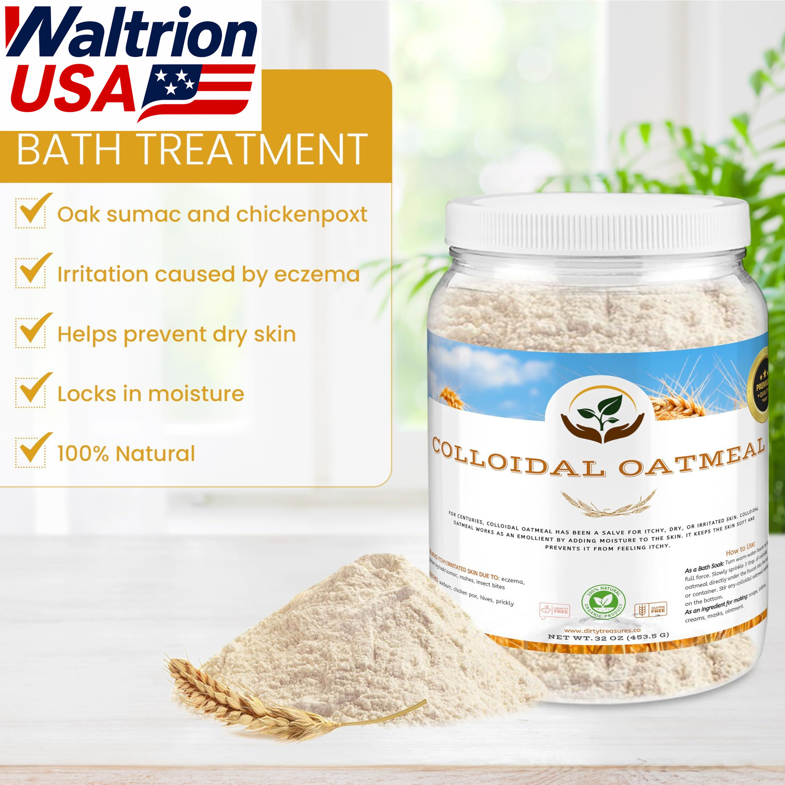 Colloidal Oatmeal Bath Eczema Itchy Skin Relief 100% Natural 2 lb