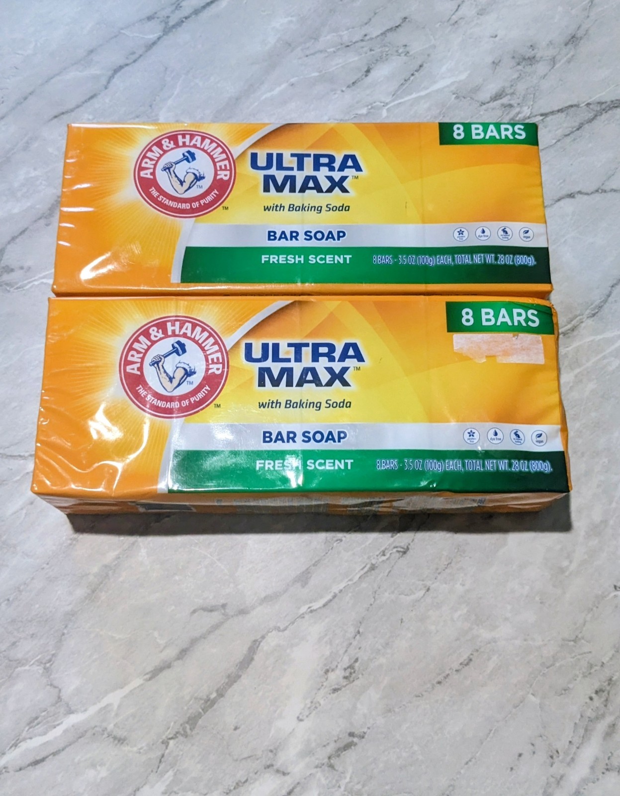 Arm Hammer Ultra Max Bar Soaps Fresh Scent Vegan 8 Bars 3.5 oz Each Lot of 2 NEW