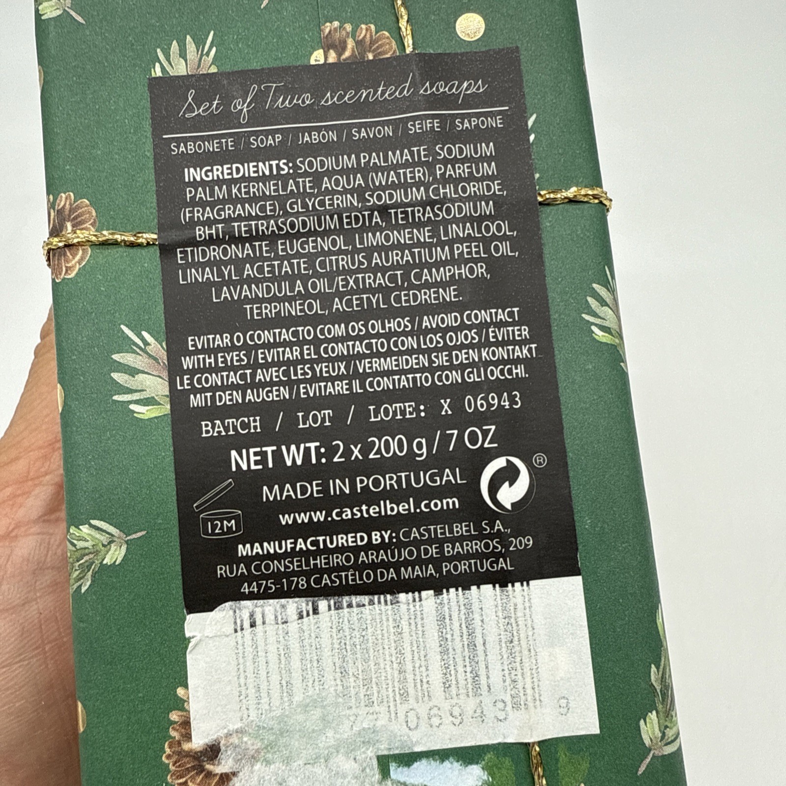2 Pack Castelbel Winter Pine Bar Soap — Made in Portugal (200g / 7oz Each)
