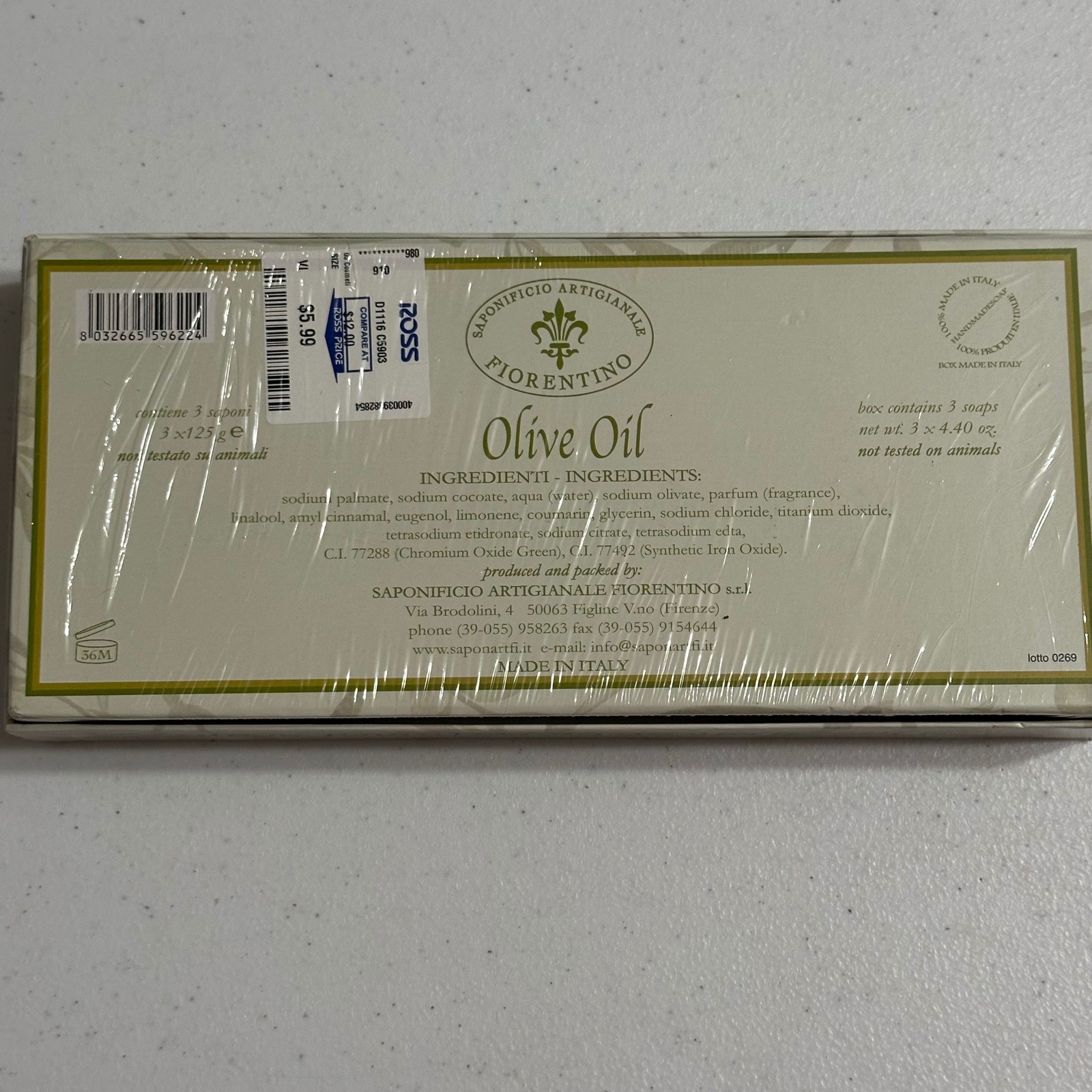 Saponificio Artigianale Fiorentino Olive Oil Bar Soap Set Made in Italy NEW