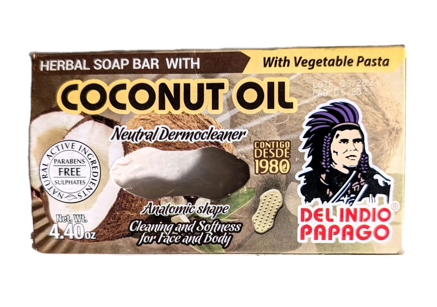 INDIO PAPA COCONUT OIL SOAP FACE AND BODY JAVON COCO CARA Y CUERPO