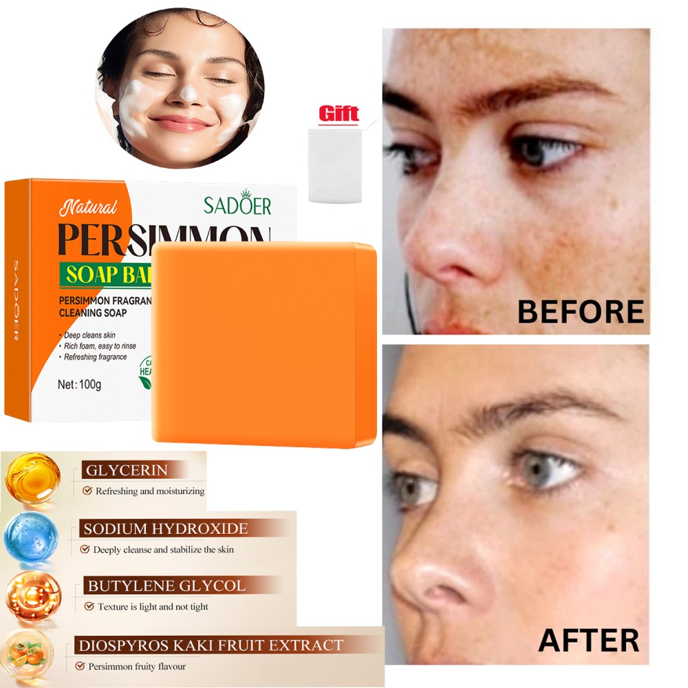 1-6Pcs Persimmon Soap Bar Body Odor Control Deodorant Soap for Men & Women 100g