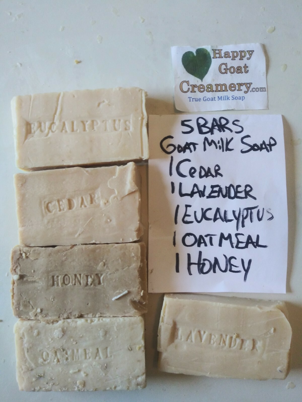 5 BARS GOAT MILK SOAP ESSENTIAL OIL LAVENDER CEDAR EUCALYPTUS OATMEAL AND HONEY