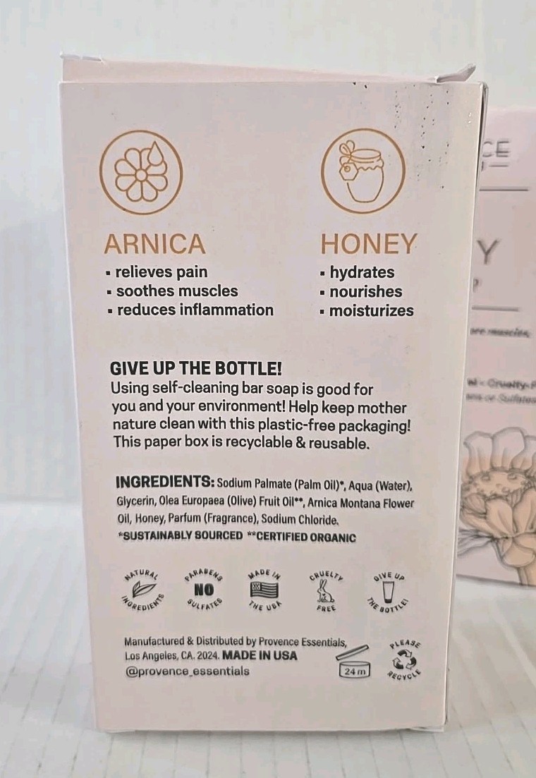 Provence Essentials Árnica & Honey Natural Soothing 2 Bar Soap Set 10oz Each