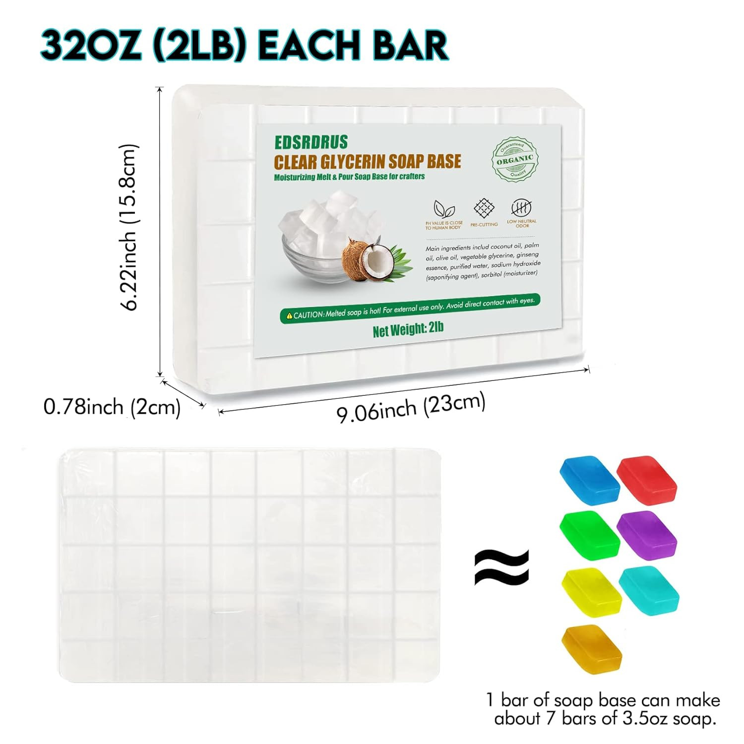 2LB Unscented Glycerin Soap Base DIY Handmade Soap Moisturizing Melt and Pour So
