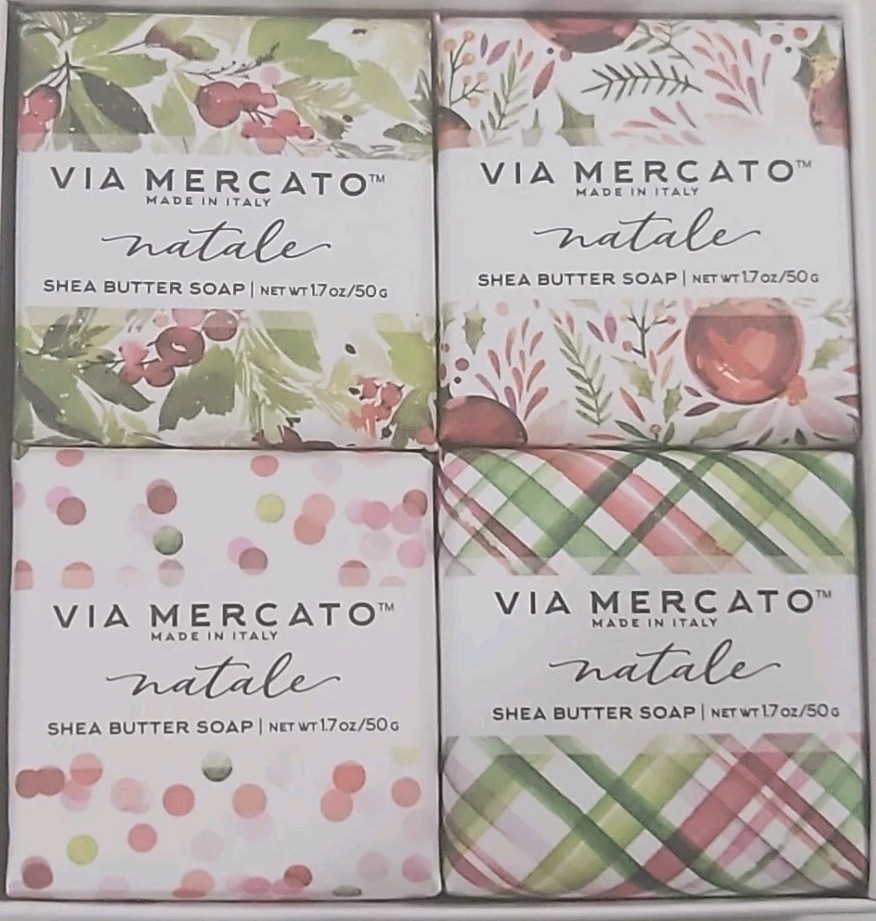 Via Mercato Natale Gift Set 4-50 Gram Shea Butter Holiday Scented Soaps Set of 4