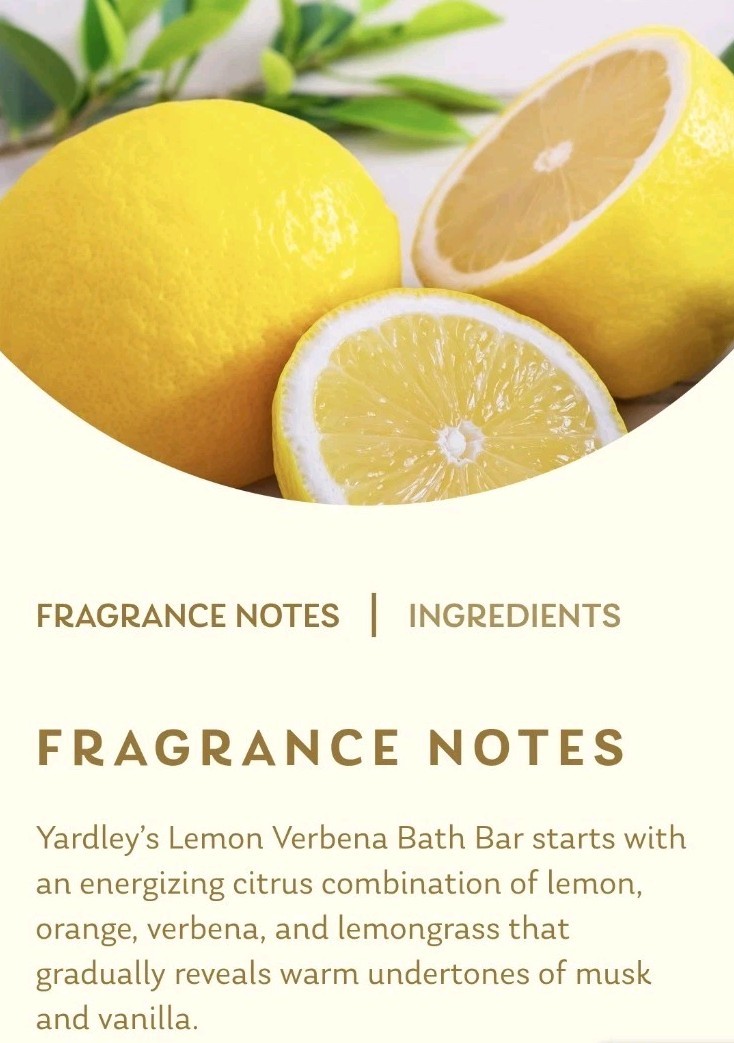 NEW! YARDLEY LONDON (4.0 Oz.) 113g Bar 🍋●LEMON VERBENA● Moisturizing Bar Soap🫧