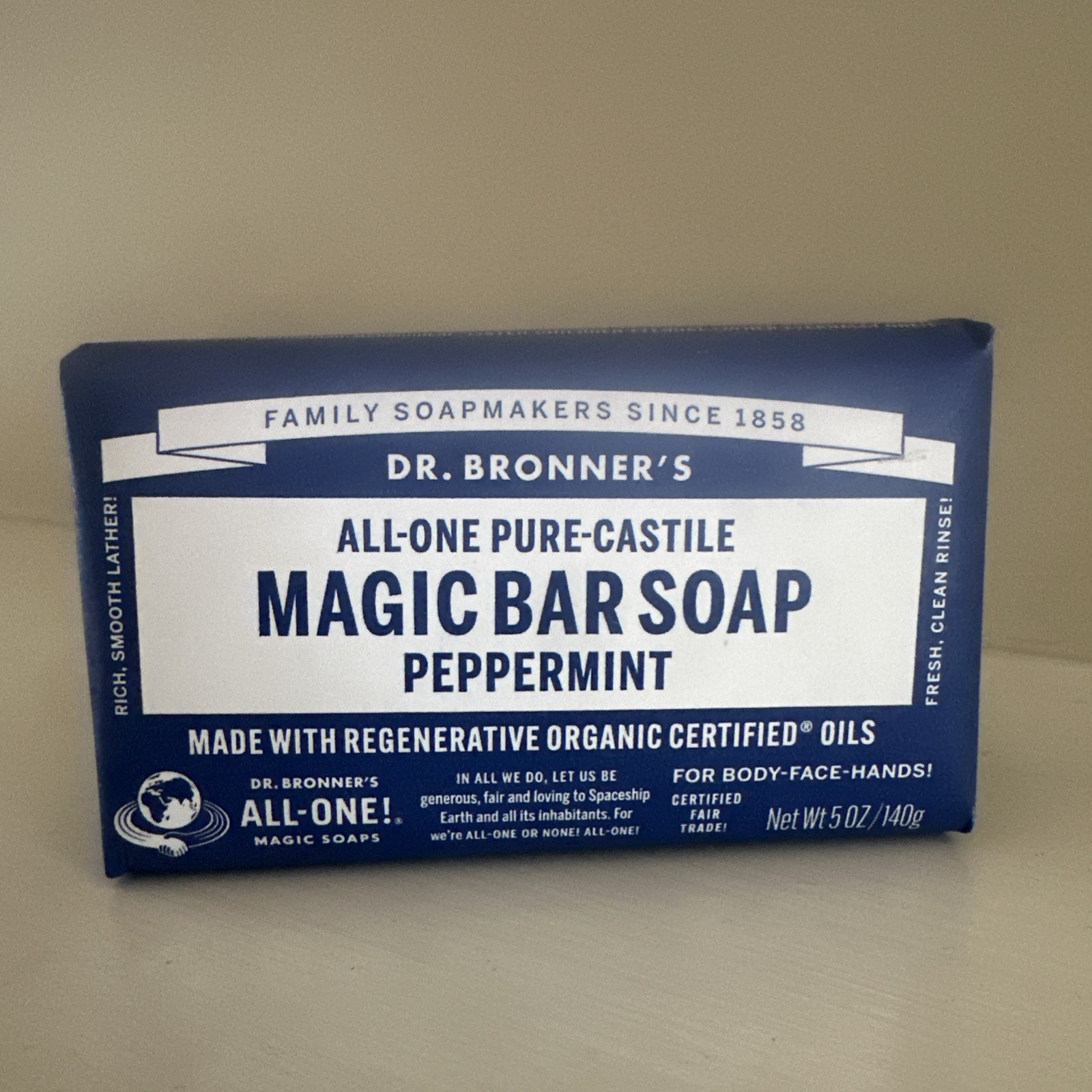 Dr. Bronners Pure-Castile Bar Soap Peppermint Hemp 5 oz Fair-Trade