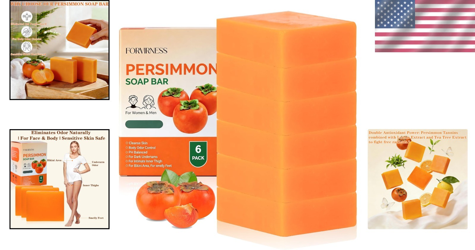 6Pack Persimmon Soap Bar for Body Odor, Japanese Persimmon Soap Eliminates Ag…