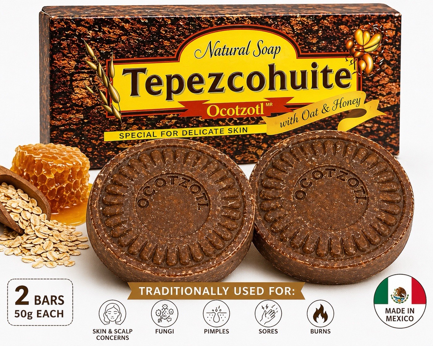 MIMOSA TENUIFLORA HERBAL SOAP JABON DE TEPEZCOHUITE 100GRS 100% Natural (2 Pack)