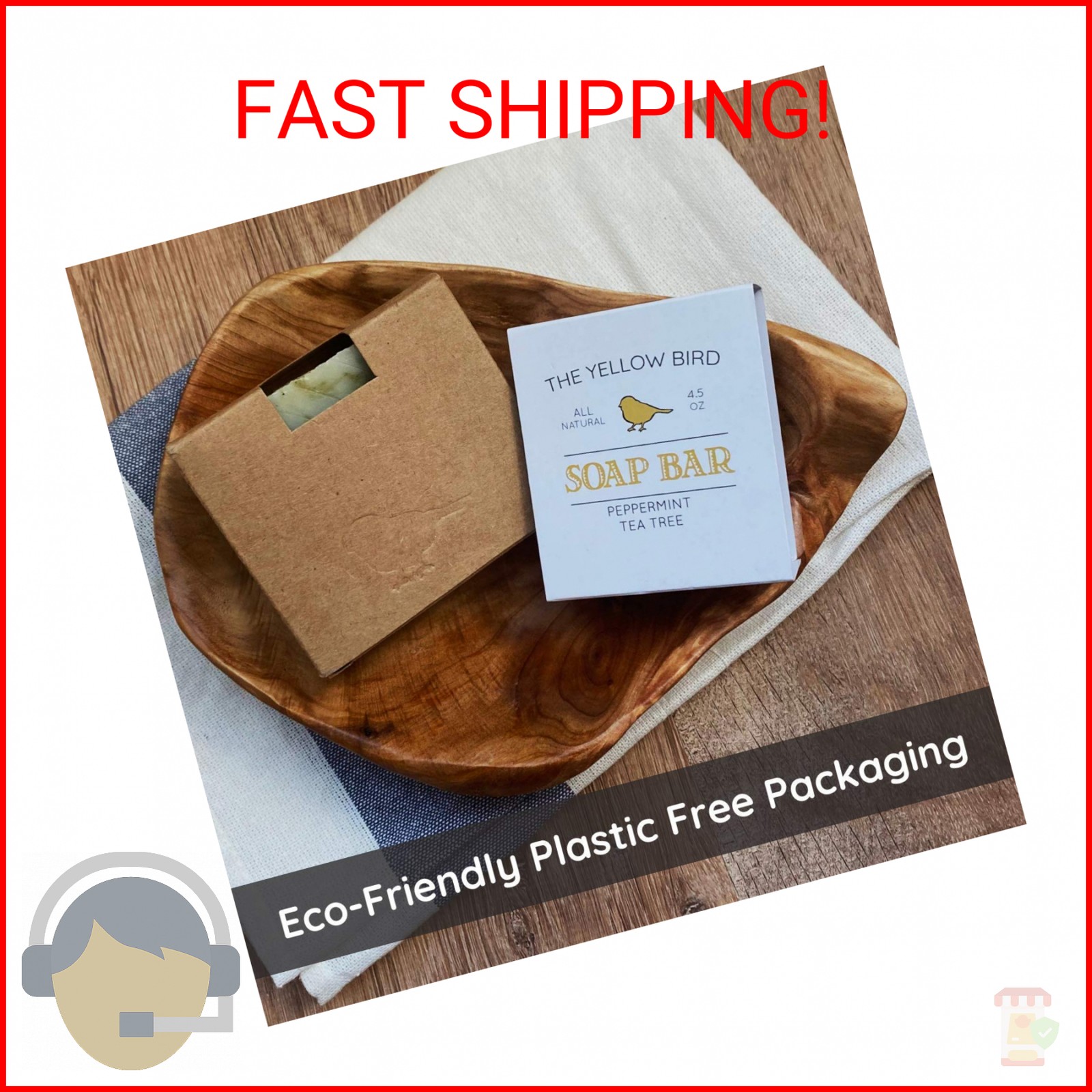 The Yellow Bird Peppermint Tea Tree Soap Bar. Made In USA with All Natural & Org