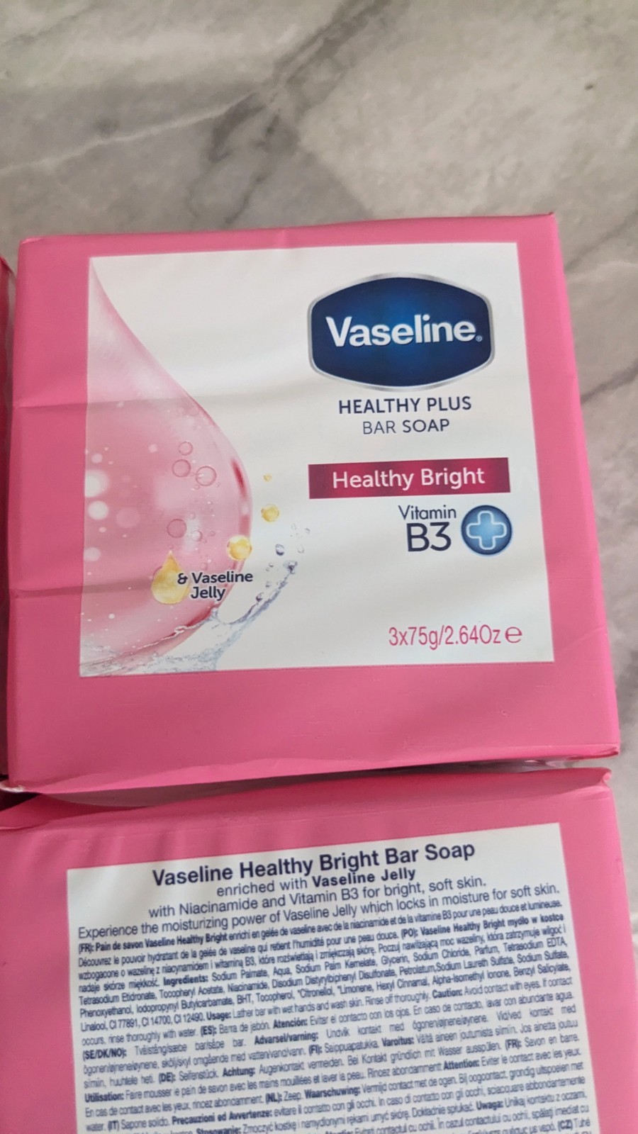 Lot of (4) 3-packs of Vaseline Healthy Plus Bar Soap Healthy Bright, Vitamin B3.