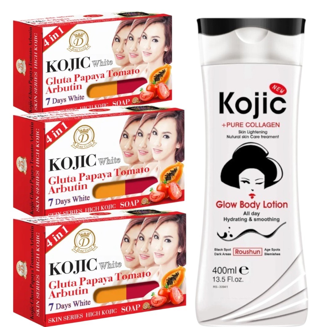 Kojic Arbutin Brightening Bar Soap + Lotion Skin Dark Spot Remover [USA Stock]