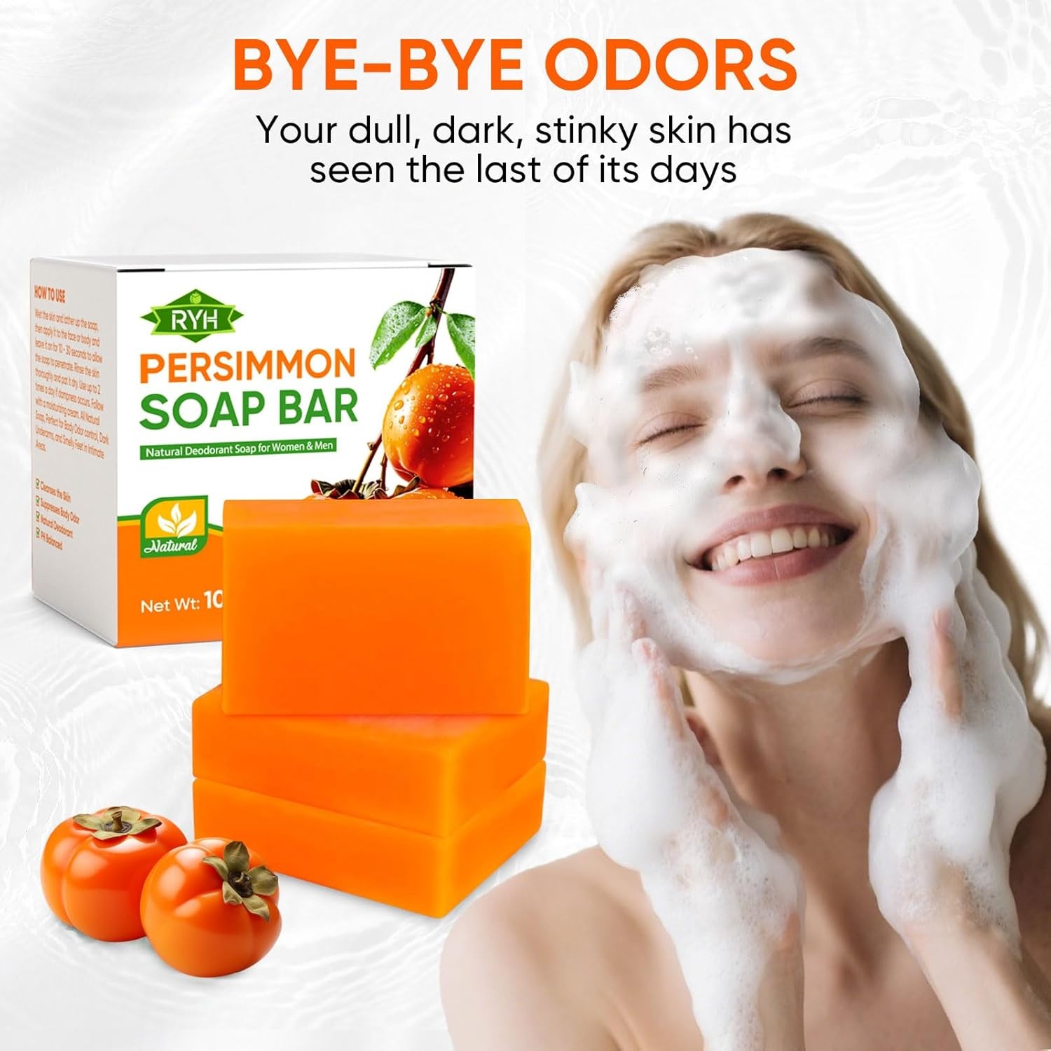 3 PCS Persimmon Soap Bar for Body Odor Control–Deodorizing & Eliminating Body Od