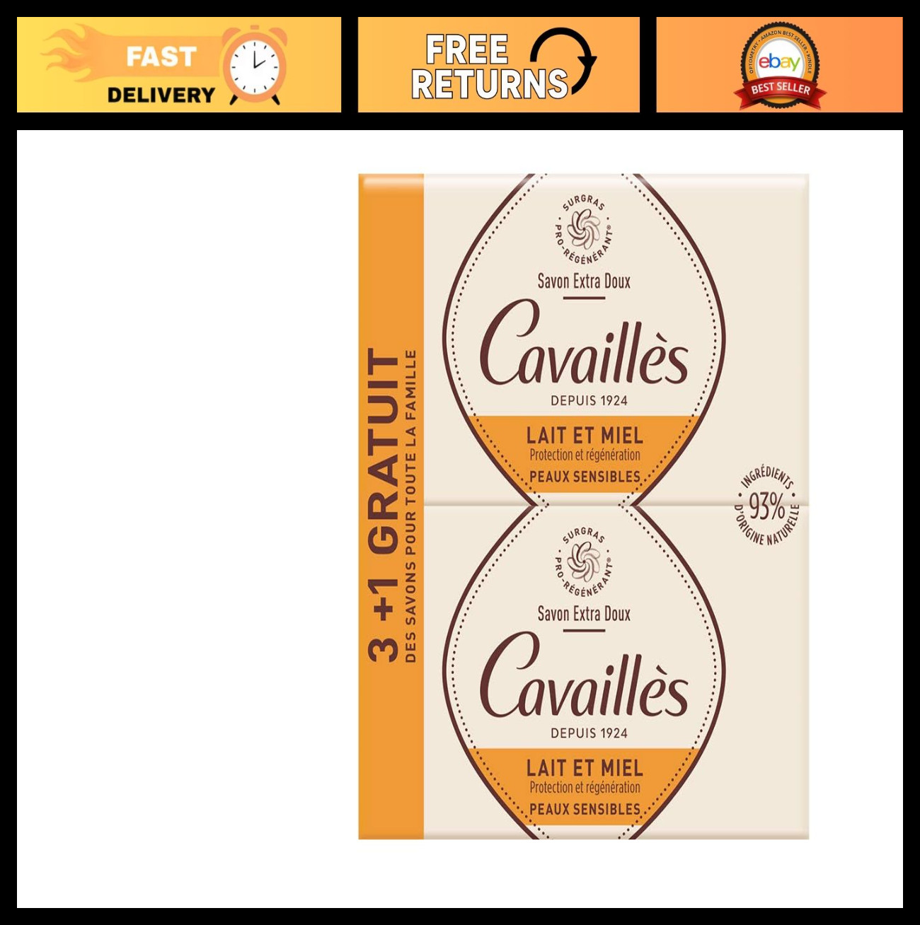 Extra Gentle Honey Milk Soap – 3 Pack + 1 Free | Moisturizing Skincare Bar