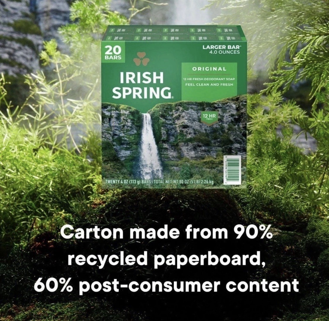 Irish Spring Bar Soap Original Clean 4oz 20 Pack Refreshing Deodorant