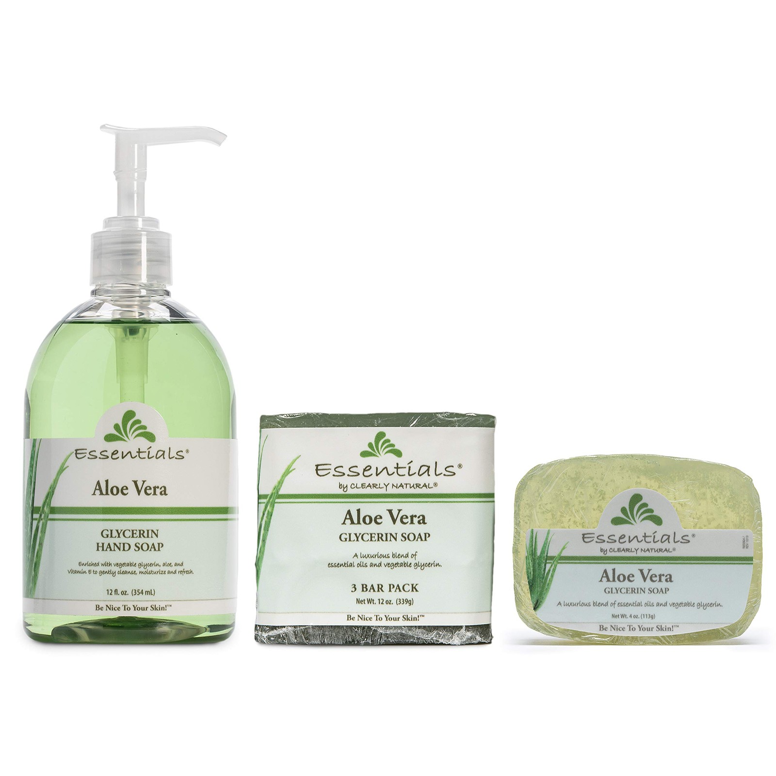 Essentials Glycerine Bar Soap, Aloe Vera, 12 oz, 3 Count