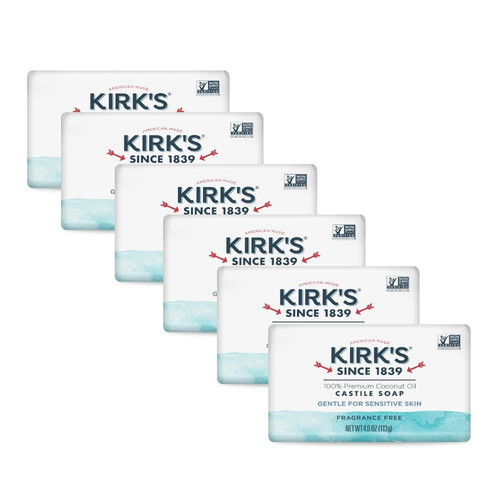 Kirk’s Castile Bar Soap for Men, Women & Children – Made 4 Ounce (Pack of 6)
